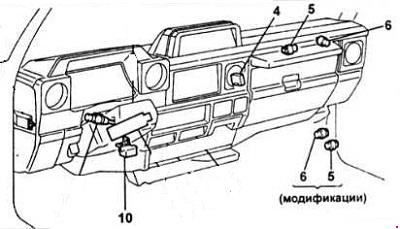 Назначение и расположение предохранителей Toyota Land Cruiser 70 / Prado 71-79 с дизельными двигателями (1985-1996)
