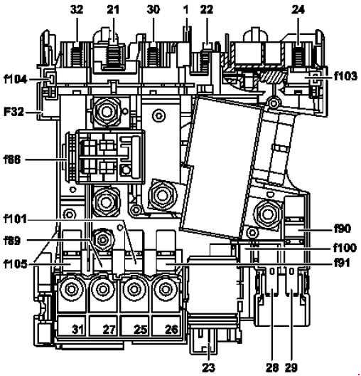 Схема предохранителей и реле Mercedes-Benz GLK (X204; 2008—2015)