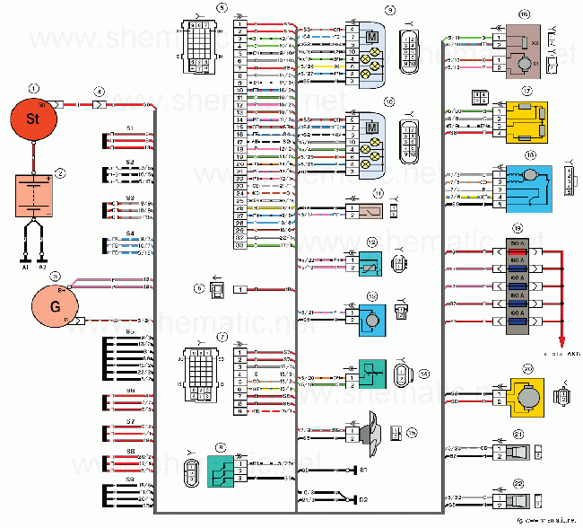 Схема электрических соединений переднего жгута проводов автомобиля LADA Priora (ВАЗ-2170)