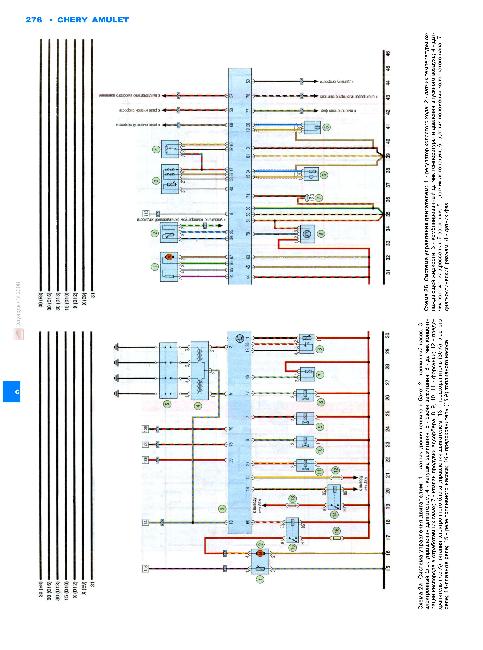 Цветные схемы электрооборудования Chery Amulet с 2006 + cхема предохранителей и реле