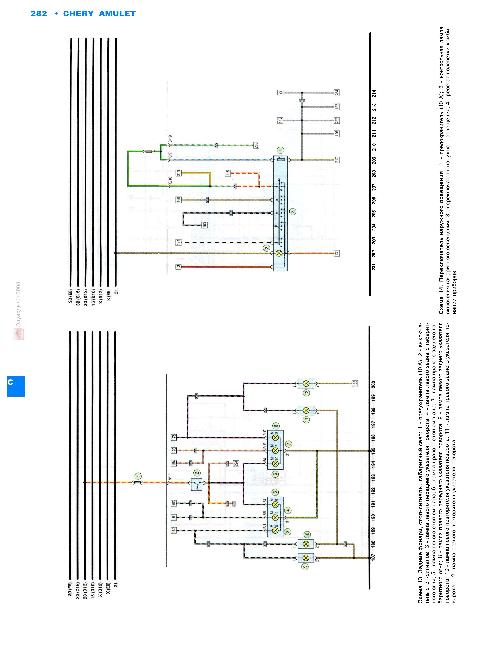 Цветные схемы электрооборудования Chery Amulet с 2006 + cхема предохранителей и реле