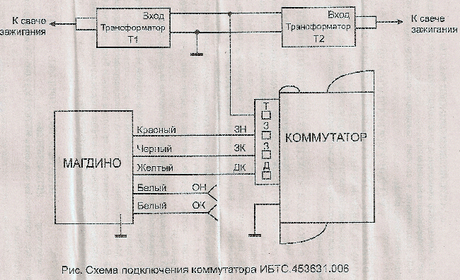 Схема подключения коммутатора ИБТС.453631.006 на снегоход Буран 