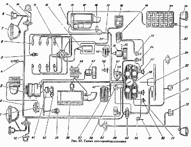 Схема электрооборудования автомобиля ГАЗ-53А