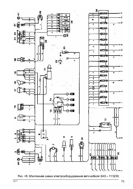 Монтажная схема электрооборудования автомобиля ЗАЗ – 110206